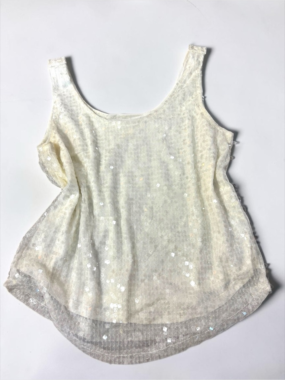 Y2K Ivory Sequin Mesh Cami Tank Top Fairycore Mermaidcore Vintage White Whimsy S